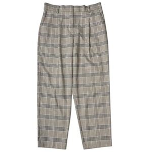 {LOFT} Tan Beige Black Silver Metallic Academia Plaid Tapered Leg Dress Pants